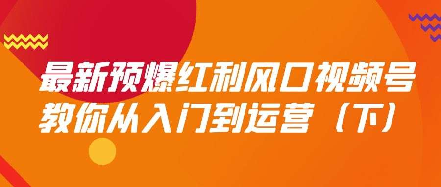 最新预爆红利风口视频号：教你从入门到运营（下）