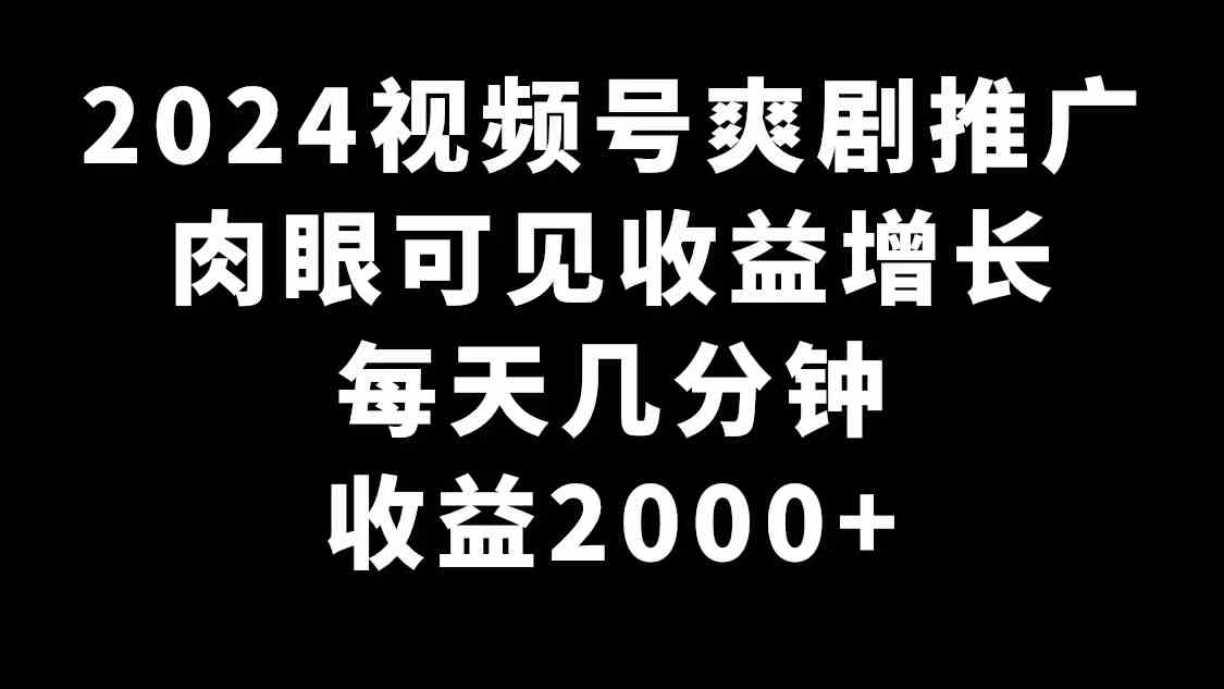 2024视频号爽剧推广，肉眼可见的收益增长，每天几分钟收益2000+